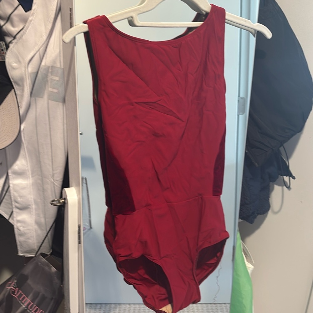 Eleve Allison Leotard red velvet